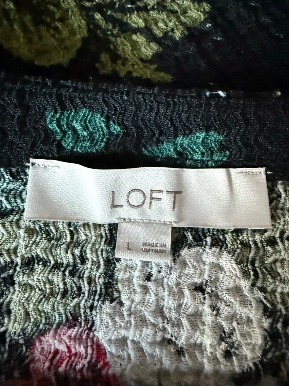 Ann Taylor LOFT Floral Square Neck Textured Knit Long Puff Sleeve Top L Black
